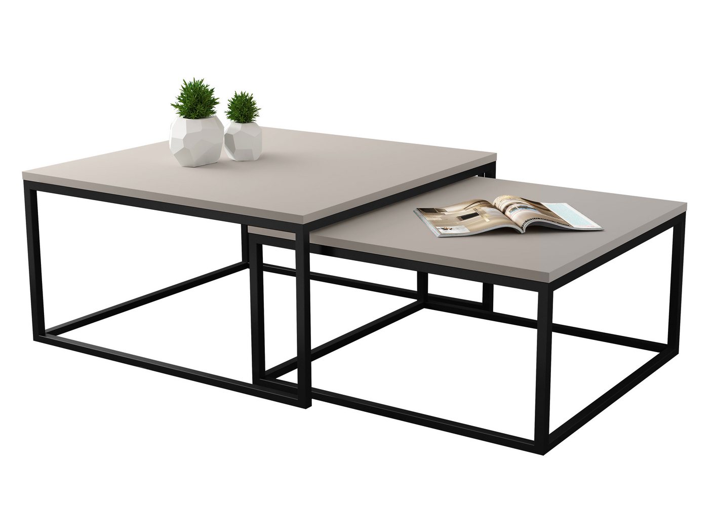 MIRJAN24 Couchtisch Dual (2er-Set), Vierkantrohrrahmen aus Stahl, schwarz pulverbeschichtet – Bild 3 von 5