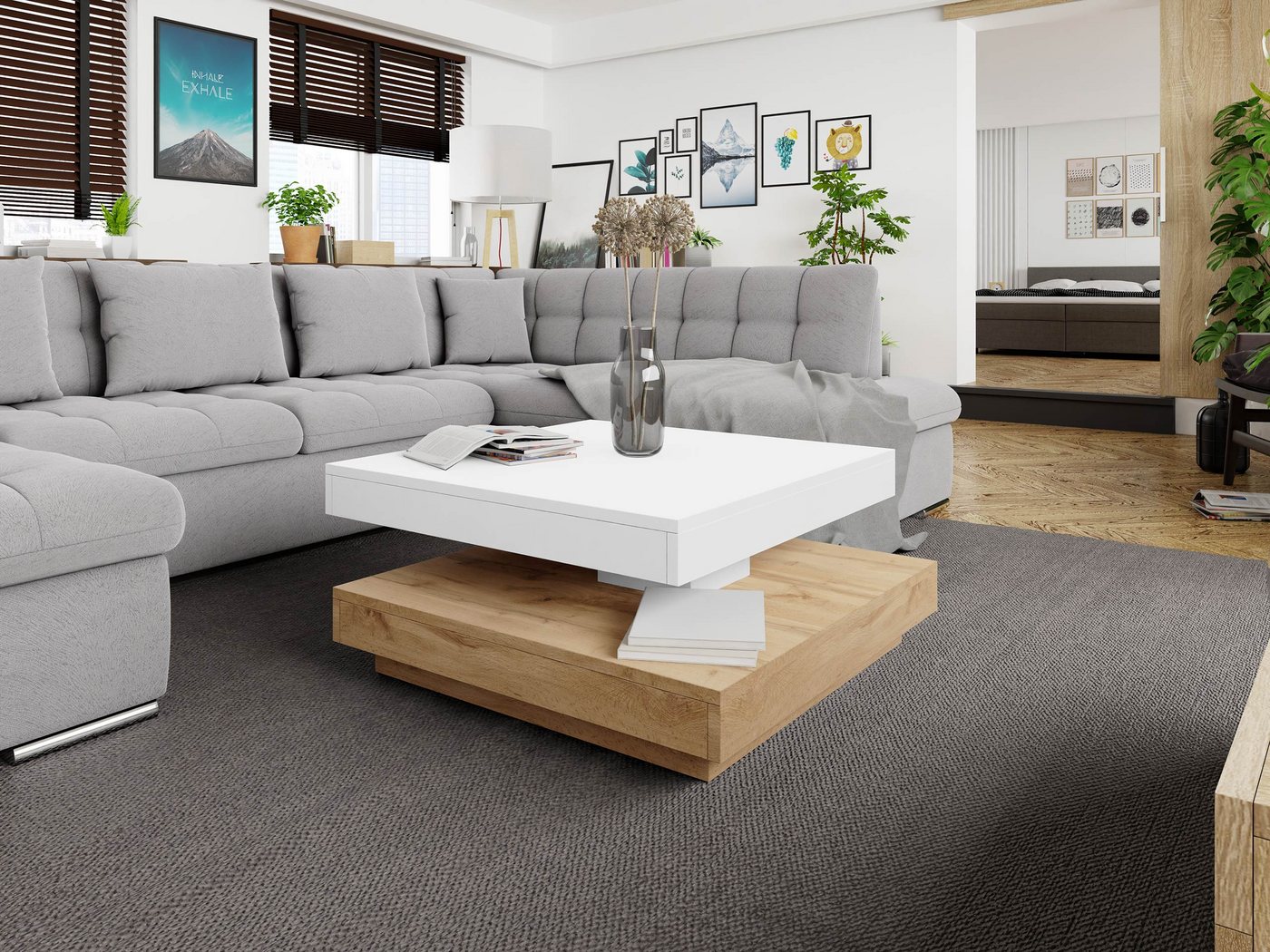 MIRJAN24 Couchtisch Nenani, Obere Tischplatte 360° frei drehbar – Bild 3 von 5