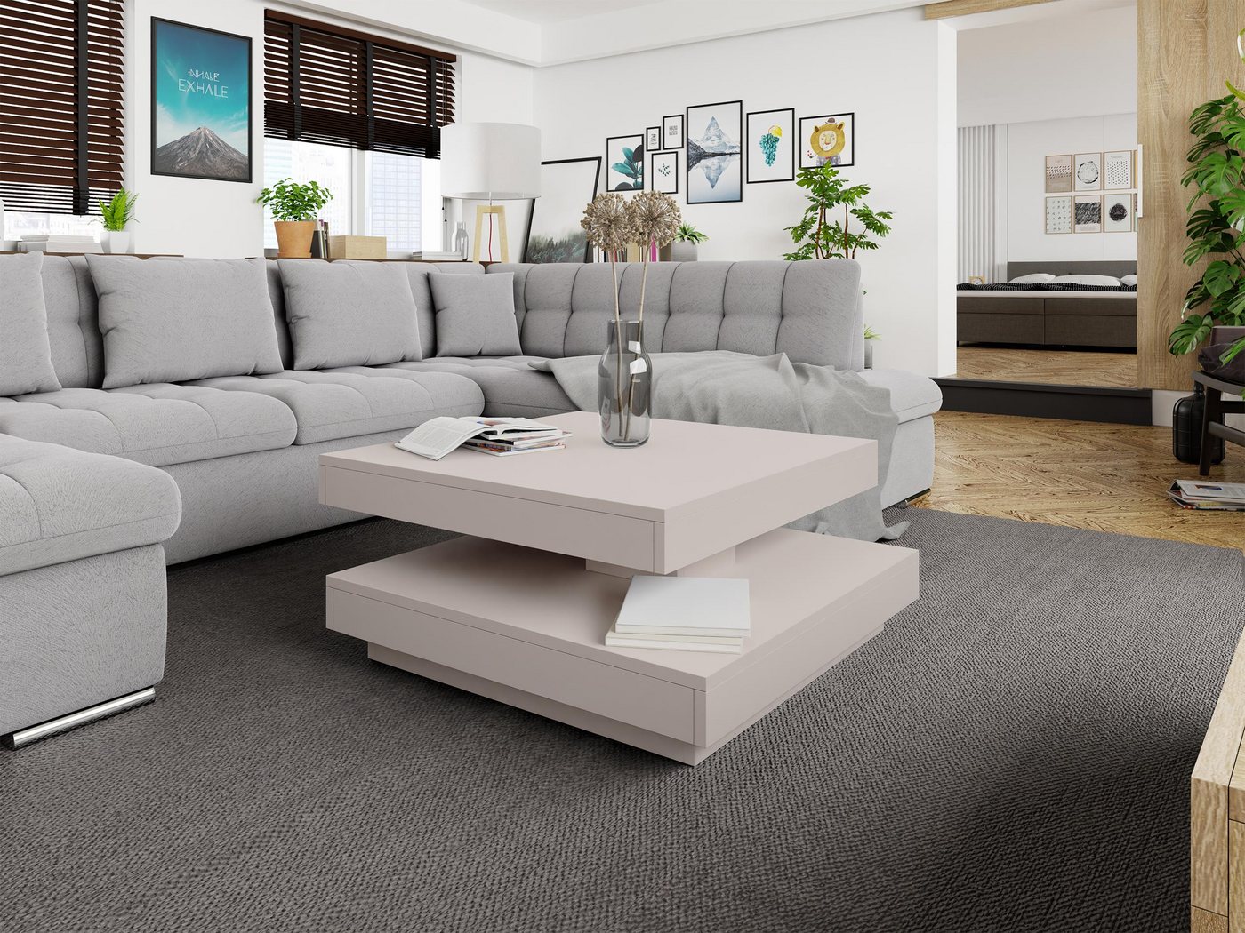 MIRJAN24 Couchtisch Nenani, Obere Tischplatte 360° frei drehbar – Bild 3 von 5