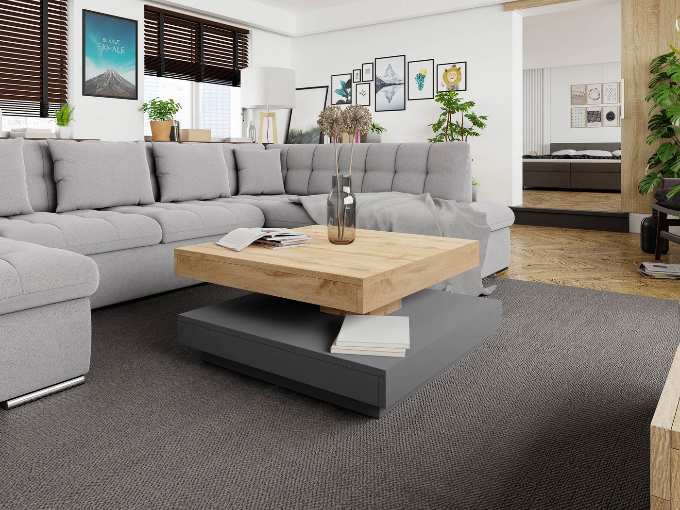 MIRJAN24 Couchtisch Nenani, Obere Tischplatte 360° frei drehbar – Bild 3 von 5