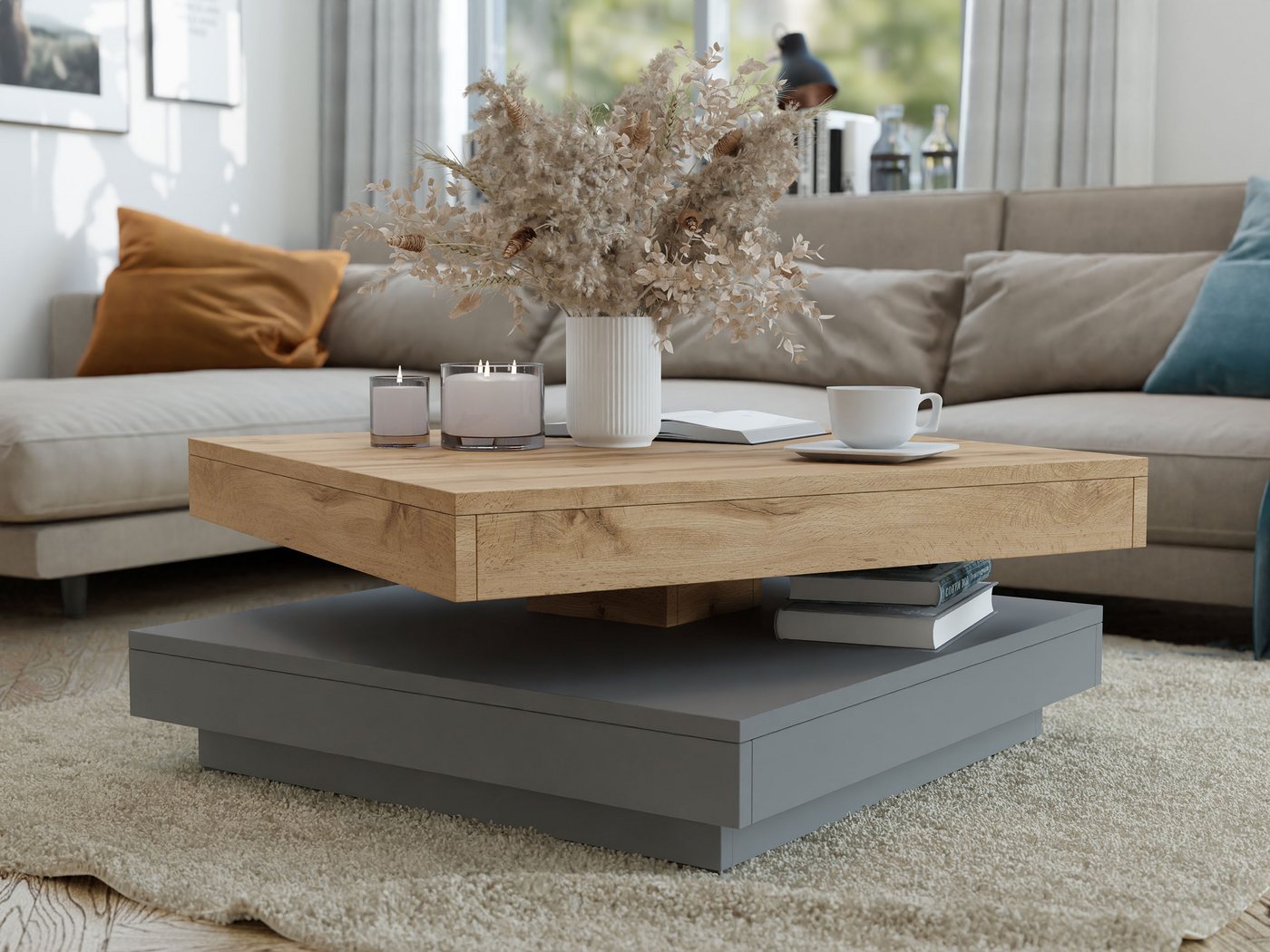 MIRJAN24 Couchtisch Nenani, Obere Tischplatte 360° frei drehbar – Bild 4 von 5