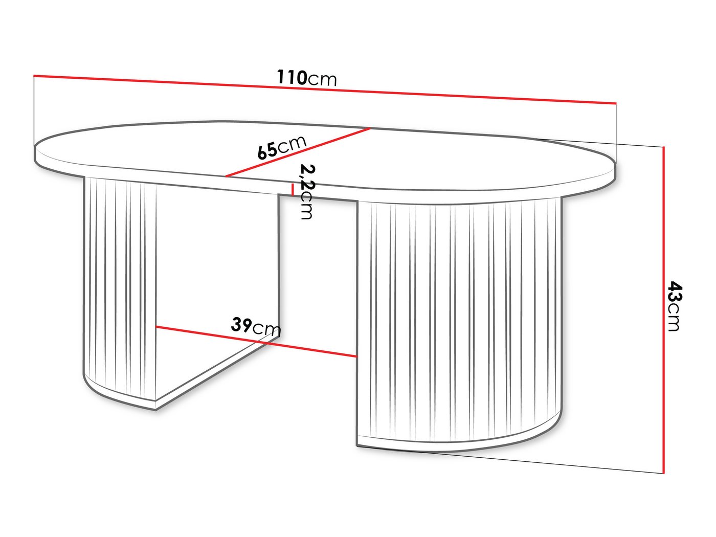 MIRJAN24 Couchtisch Wotkon, 110x65x43 cm – Bild 3 von 4