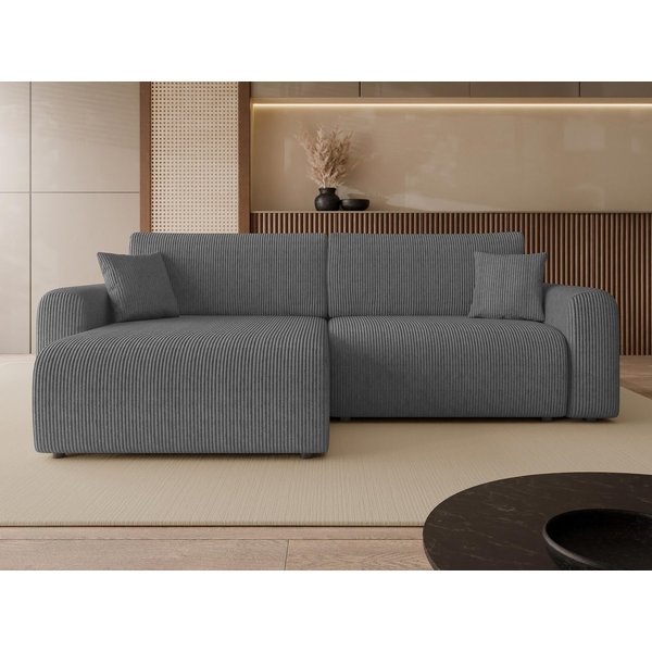 MIRJAN24 Ecksofa Floryn L Cord, mit Schlaffunktion und Bettkasten, mit zwei Dekokissen, 245x145x82 cm