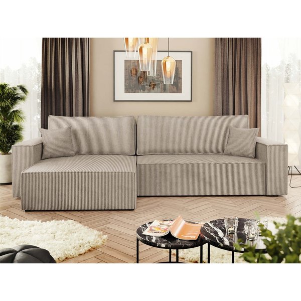 MIRJAN24 Ecksofa Karl Cord, mit Bettkasten und Schlaffunktion, Ottomane universal, Dekorative Kissen-Set