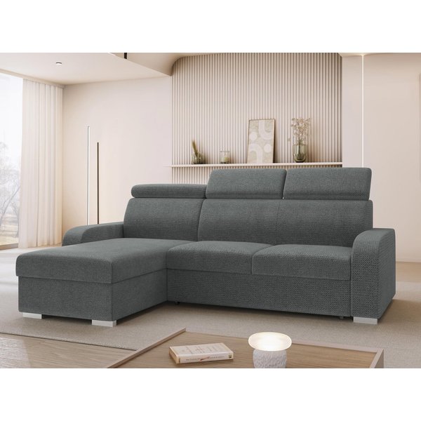 MIRJAN24 Ecksofa Oslo 2rLC, mit Schlaffunktion und Bettkasten, Einstellbare Kopfstützen, 235x170x85-100 cm