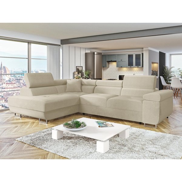 MIRJAN24 Ecksofa Torezio, mit Bettkasten und Schlaffunktion, Einstellbare Kopfstützen, 274x203x70-90 cm