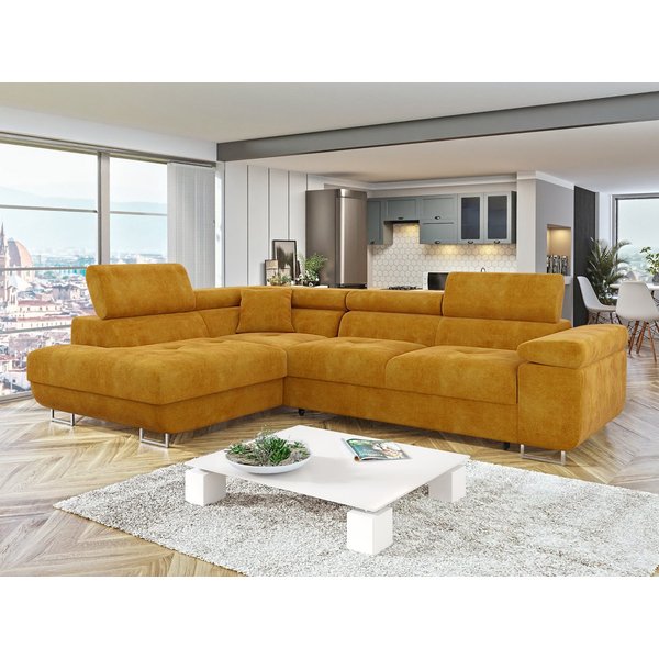 MIRJAN24 Ecksofa Torezio, mit Bettkasten und Schlaffunktion, Einstellbare Kopfstützen, 274x203x70-90 cm