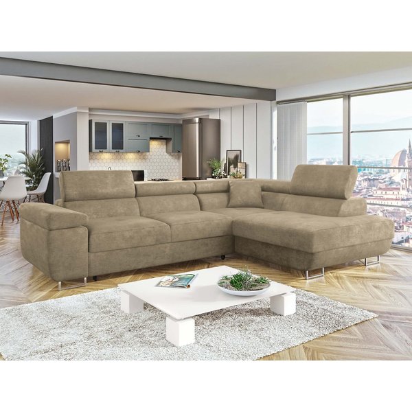 MIRJAN24 Ecksofa Torezio, mit Bettkasten und Schlaffunktion, Einstellbare Kopfstützen, 274x203x70-90 cm