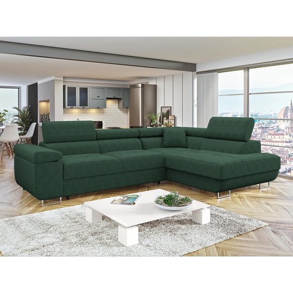 MIRJAN24 Ecksofa Torezio Cord, mit Bettkasten und Schlaffunktion, Einstellbare Kopfstützen, 274x203x70-90 cm