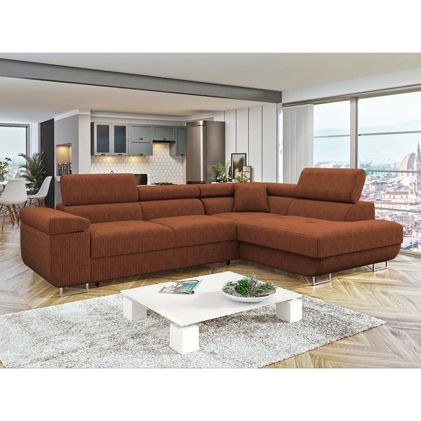 MIRJAN24 Ecksofa Torezio Cord, mit Bettkasten und Schlaffunktion, Einstellbare Kopfstützen, 274x203x70-90 cm