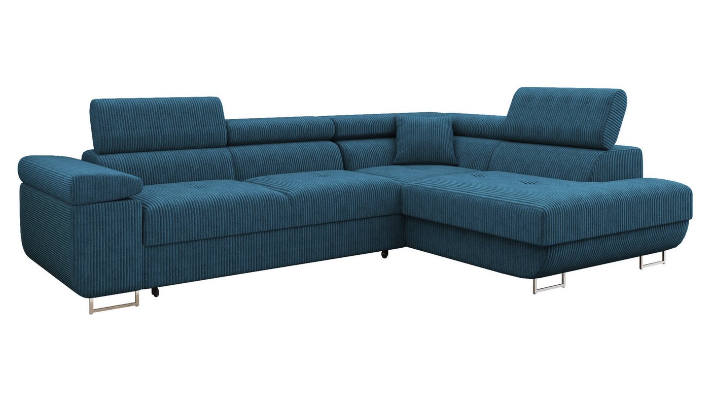 MIRJAN24 Ecksofa Torezio Cord, mit Bettkasten und Schlaffunktion, Einstellbare Kopfstützen, 274x203x70-90 cm – Bild 2 von 5