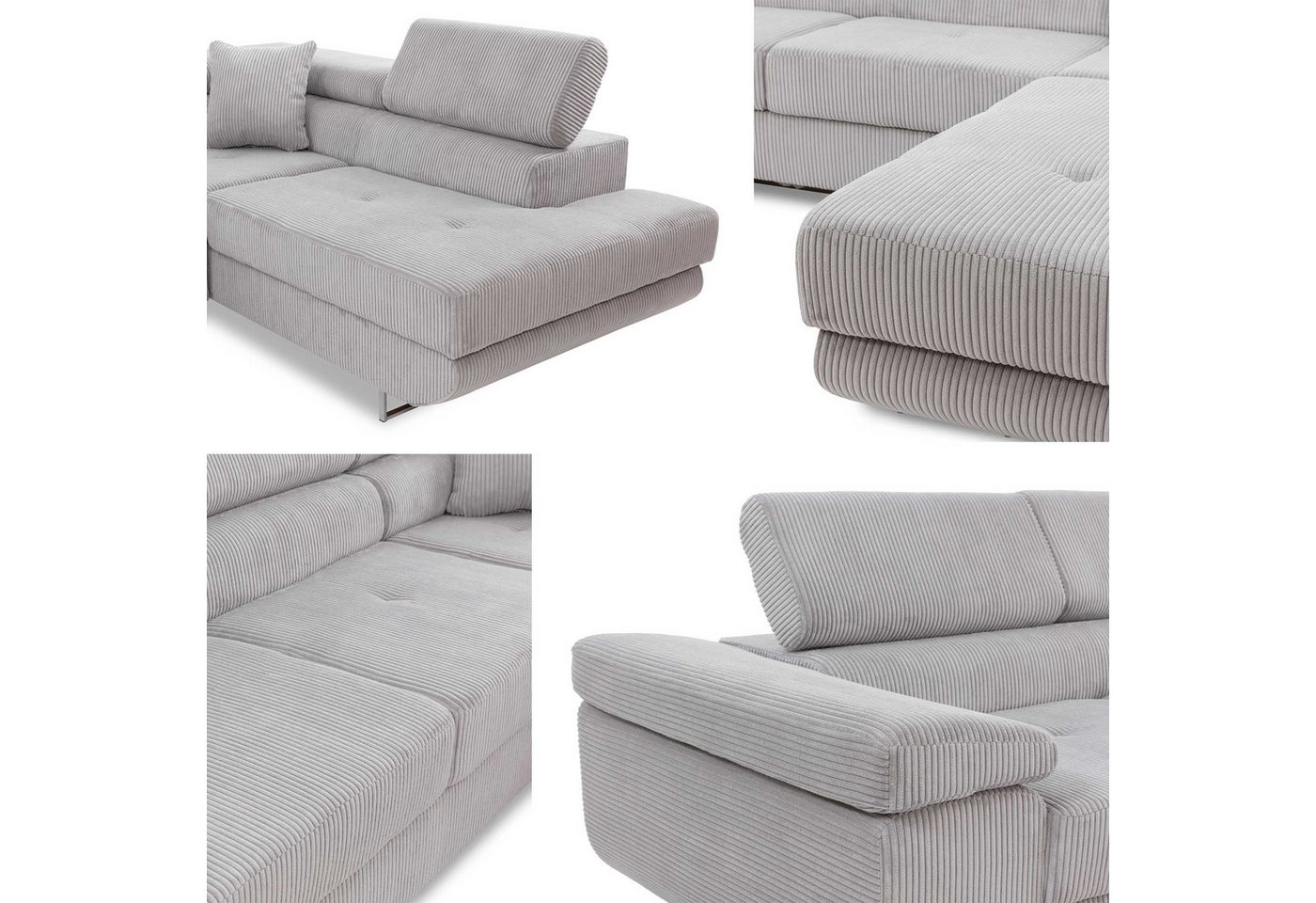 MIRJAN24 Ecksofa Torezio Cord, mit Bettkasten und Schlaffunktion, Einstellbare Kopfstützen, 274x203x70-90 cm – Bild 4 von 5