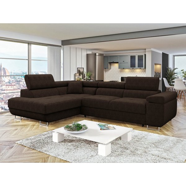 MIRJAN24 Ecksofa Torezio Cord, mit Bettkasten und Schlaffunktion, Einstellbare Kopfstützen, 274x203x70-90 cm