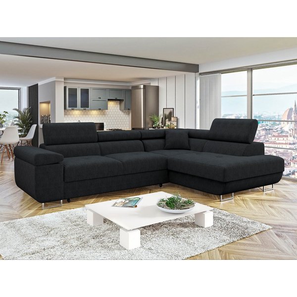 MIRJAN24 Ecksofa Torezio Cord, mit Bettkasten und Schlaffunktion, Einstellbare Kopfstützen, 274x203x70-90 cm