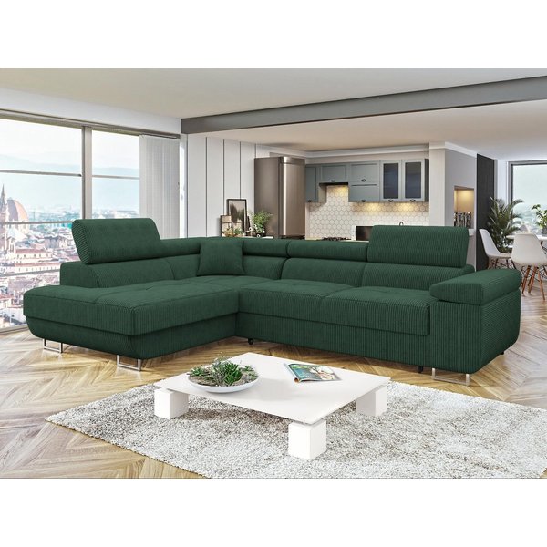 MIRJAN24 Ecksofa Torezio Cord, mit Bettkasten und Schlaffunktion, Einstellbare Kopfstützen, 274x203x70-90 cm