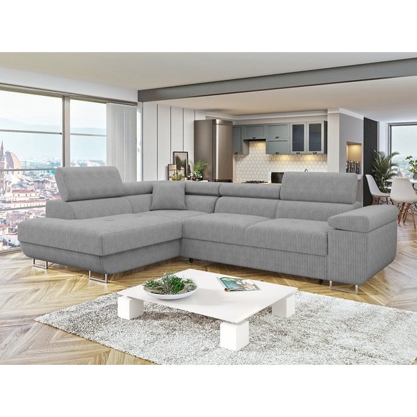 MIRJAN24 Ecksofa Torezio Cord, mit Bettkasten und Schlaffunktion, Einstellbare Kopfstützen, 274x203x70-90 cm