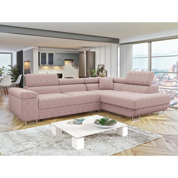 MIRJAN24 Ecksofa Torezio Cord, mit Bettkasten und Schlaffunktion, Einstellbare Kopfstützen, 274x203x70-90 cm