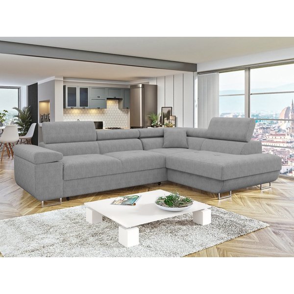 MIRJAN24 Ecksofa Torezio Cord, mit Bettkasten und Schlaffunktion, Einstellbare Kopfstützen, 274x203x70-90 cm