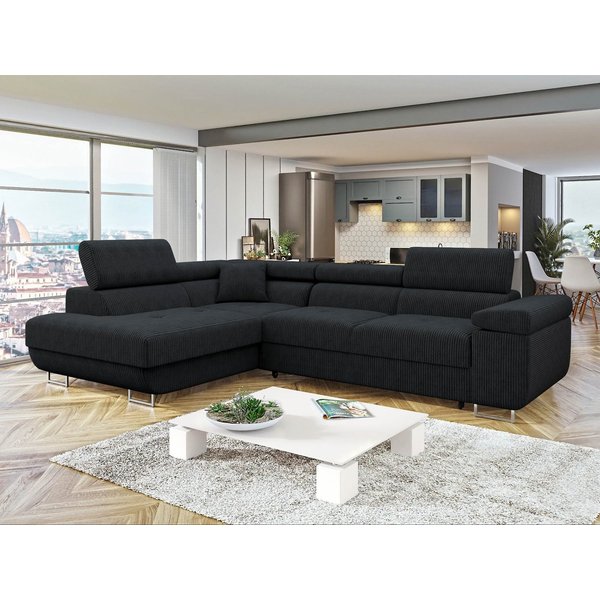 MIRJAN24 Ecksofa Torezio Cord, mit Bettkasten und Schlaffunktion, Einstellbare Kopfstützen, 274x203x70-90 cm