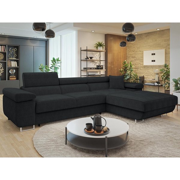 MIRJAN24 Ecksofa Torezio Mini Cord, mit Bettkasten und Schlaffunktion, Einstellbare Kopfstützen, 280x170x70-90 cm