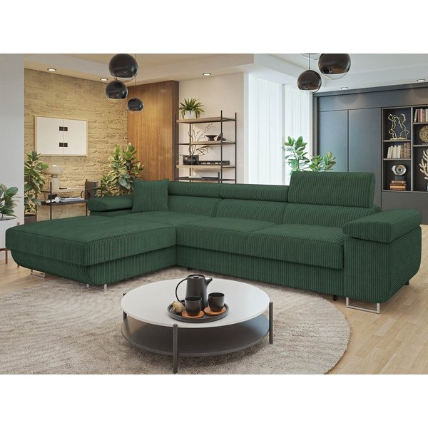 MIRJAN24 Ecksofa Torezio Mini Cord, mit Bettkasten und Schlaffunktion, Einstellbare Kopfstützen, 280x170x70-90 cm