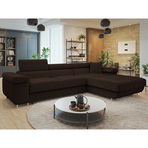 MIRJAN24 Ecksofa Torezio Mini Cord, mit Bettkasten und Schlaffunktion, Einstellbare Kopfstützen, 280x170x70-90 cm
