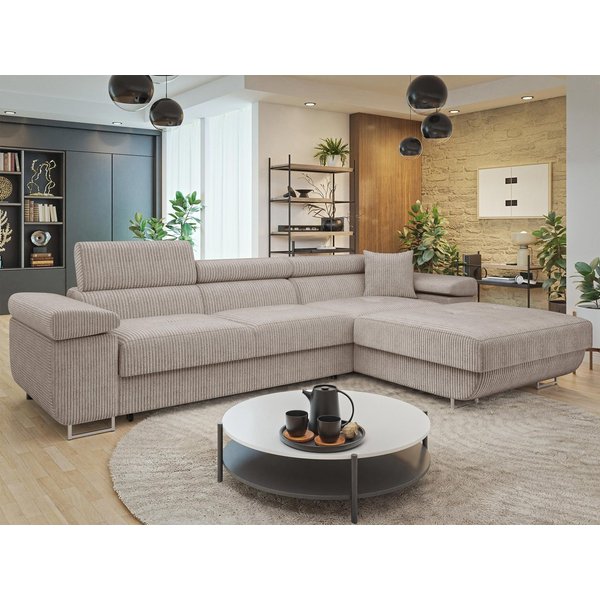 MIRJAN24 Ecksofa Torezio Mini Cord, mit Bettkasten und Schlaffunktion, Einstellbare Kopfstützen, 280x170x70-90 cm