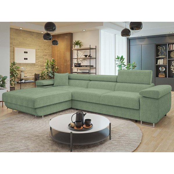 MIRJAN24 Ecksofa Torezio Mini Cord, mit Bettkasten und Schlaffunktion, Einstellbare Kopfstützen, 280x170x70-90 cm