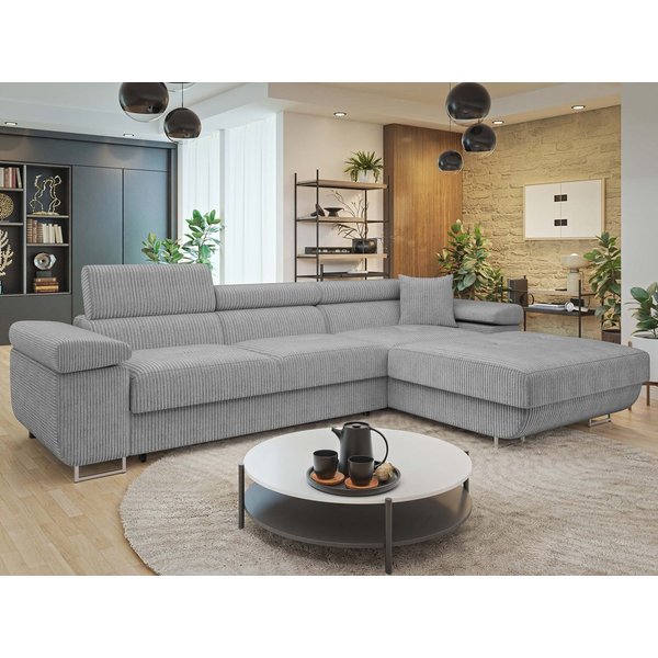 MIRJAN24 Ecksofa Torezio Mini Cord, mit Bettkasten und Schlaffunktion, Einstellbare Kopfstützen, 280x170x70-90 cm