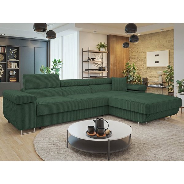 MIRJAN24 Ecksofa Torezio Mini Cord, mit Bettkasten und Schlaffunktion, Einstellbare Kopfstützen, 280x170x70-90 cm