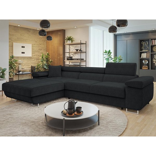 MIRJAN24 Ecksofa Torezio Mini Cord, mit Bettkasten und Schlaffunktion, Einstellbare Kopfstützen, 280x170x70-90 cm