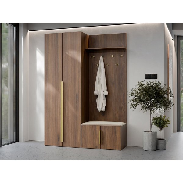 MIRJAN24 Garderoben-Set Kerkin I, (2er-Set, Kleiderschrank, Schuhschrank mit Kleiderhakenbrett), 7 Kleiderhaken für Kleidung, Gepolstertes Sitzpaneel
