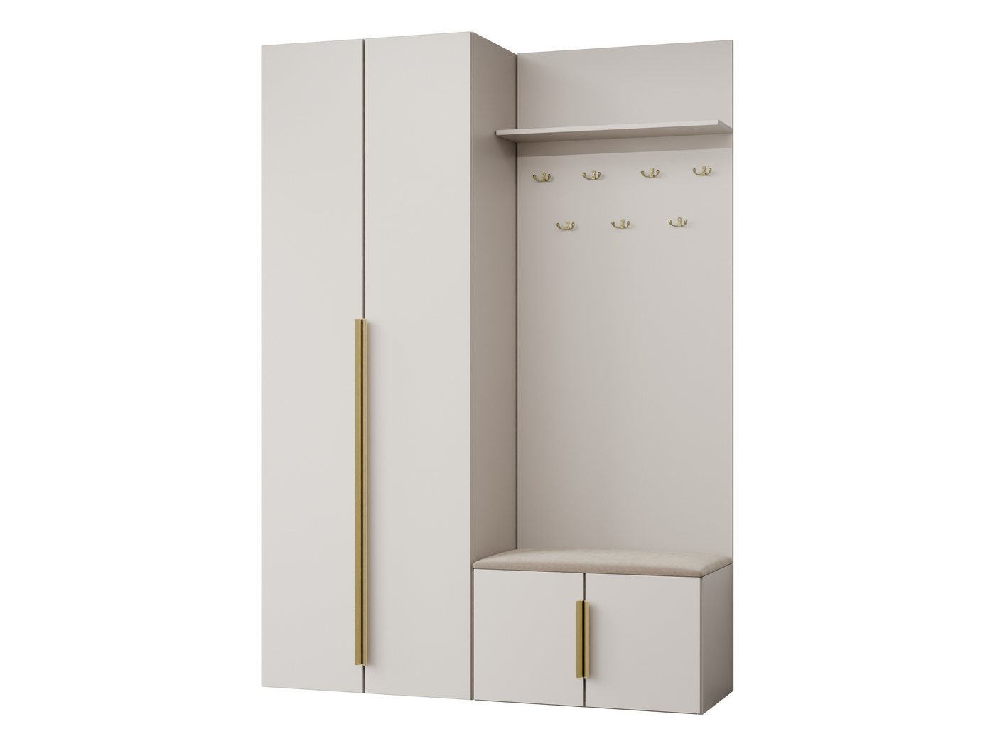 MIRJAN24 Garderoben-Set Kerkin I, (2er-Set, Kleiderschrank, Schuhschrank mit Kleiderhakenbrett), 7 Kleiderhaken für Kleidung, Gepolstertes Sitzpaneel – Bild 2 von 5