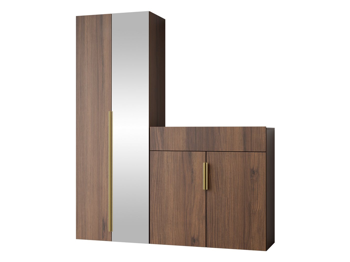 MIRJAN24 Garderoben-Set Kerkin II, (2er-Set, Kleiderschrank, Kommode), Frontspiegel, Metallgriffe in der Farbe Gold – Bild 2 von 5