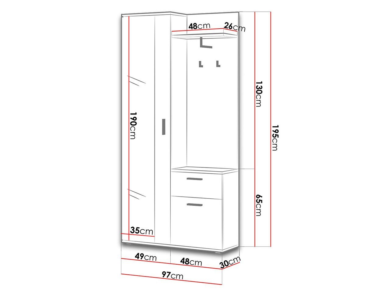 MIRJAN24 Garderoben-Set Lux, (Komplett-Set, 2 Kleiderhaken, Schrank und Schuhschrank), Tür universell – Bild 5 von 5