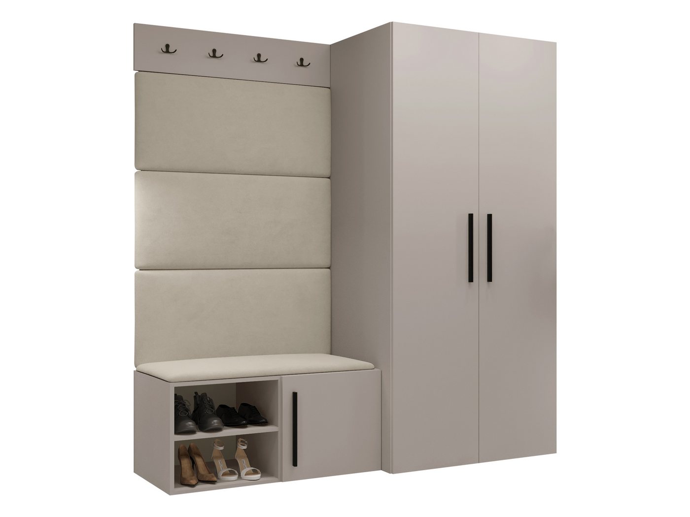 MIRJAN24 Garderoben-Set Medi I, (Drehtürenschrank, Schuhschrank, 4x Paneel 84x42), Kleiderstange, 4 Kleiderhaken für Kleidung – Bild 2 von 5