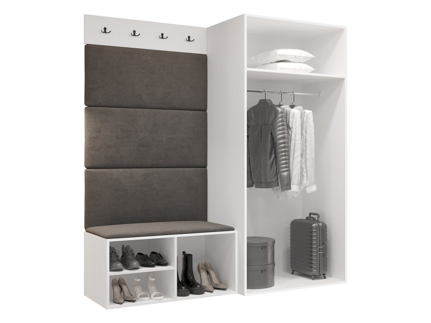 MIRJAN24 Garderoben-Set Medi I, (Drehtürenschrank, Schuhschrank, 4x Paneel 84x42), Kleiderstange, 4 Kleiderhaken für Kleidung – Bild 3 von 5