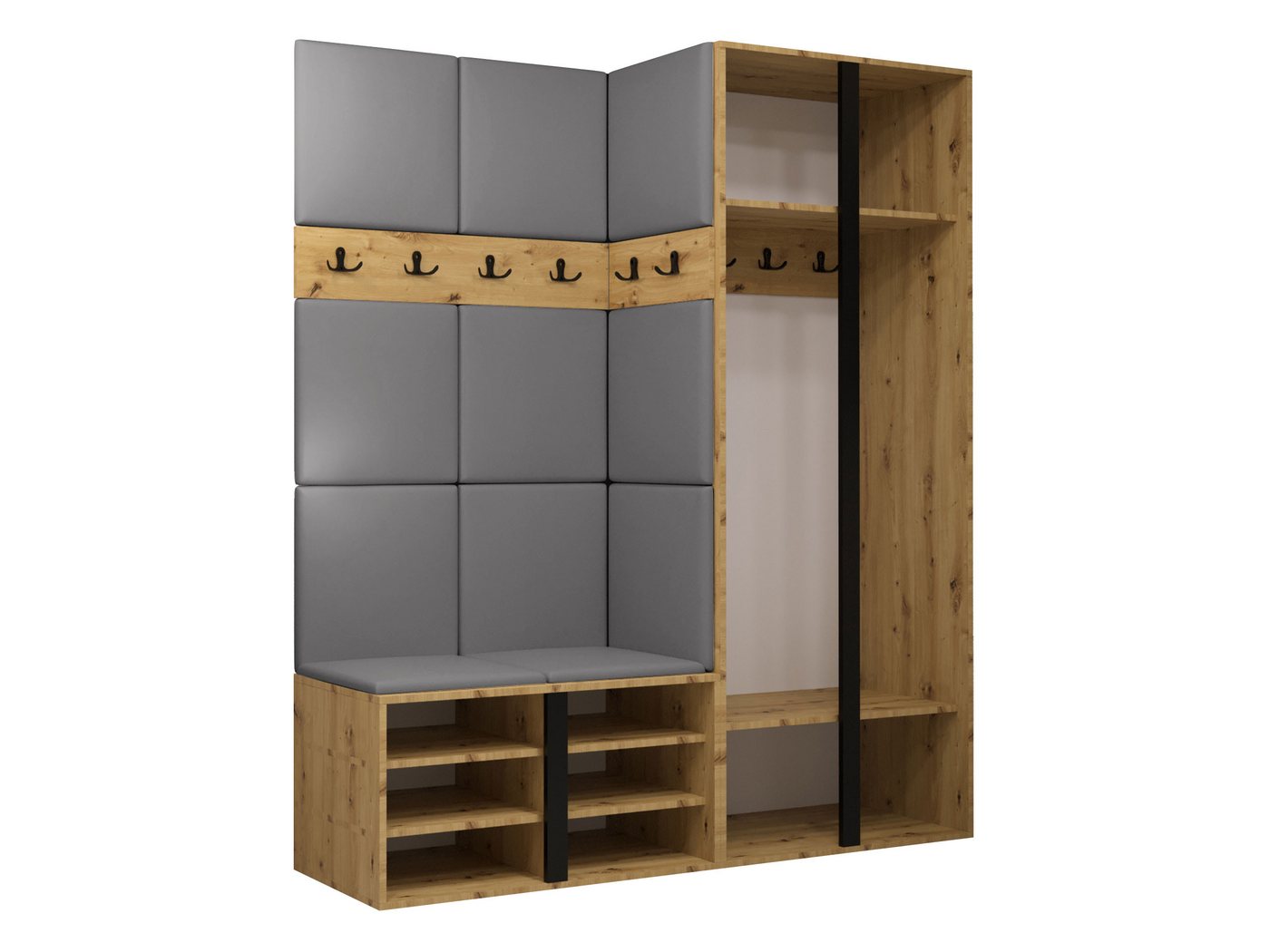 MIRJAN24 Garderoben-Set Orion XII, (Komplett-Set, Schrank, Schrank mit Spiegel, 2x Kleiderhaken, Paneel 11x 42x42), Auswahl aus Fronten und Polsterplatten – Bild 3 von 5