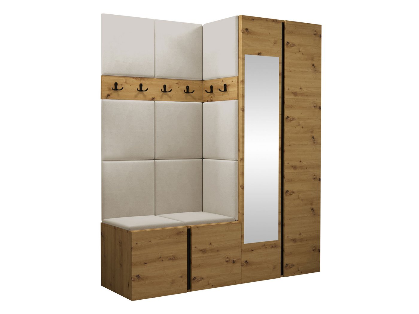 MIRJAN24 Garderoben-Set Orion XII, (Komplett-Set, Schrank, Schrank mit Spiegel, 2x Kleiderhaken, Paneel 11x 42x42), Auswahl aus Fronten und Polsterplatten – Bild 2 von 5