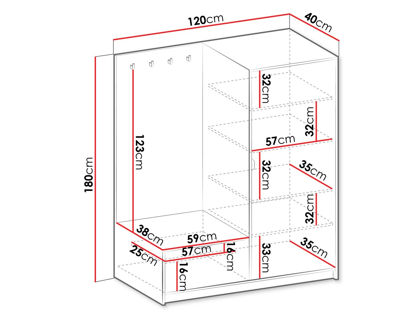 MIRJAN24 Garderoben-Set Tireno, (mit Drehtür und Klappe), 120x40x180 cm, Enthält 4 Kleiderhaken – Bild 4 von 5
