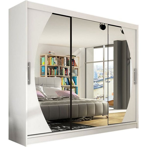 MIRJAN24 Kleiderschrank Aston V (mit Frontspiegel, Schiebetüren) Garderobe mit 3-türig, Schwebetürenschrank, 250x215x58 cm