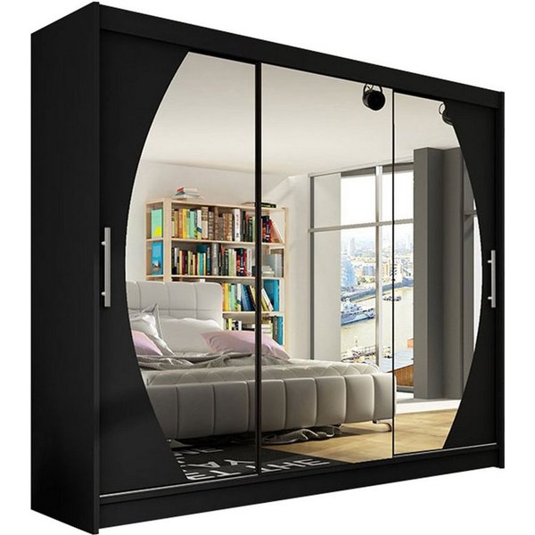 MIRJAN24 Kleiderschrank Aston V (mit Frontspiegel, Schiebetüren) Garderobe mit 3-türig, Schwebetürenschrank, 250x215x58 cm