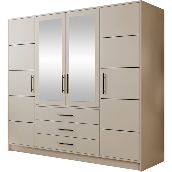 MIRJAN24 Kleiderschrank Bali 4D (mit Drehtüren, Spiegel und Schubladen) Schrankaufsatz als Option