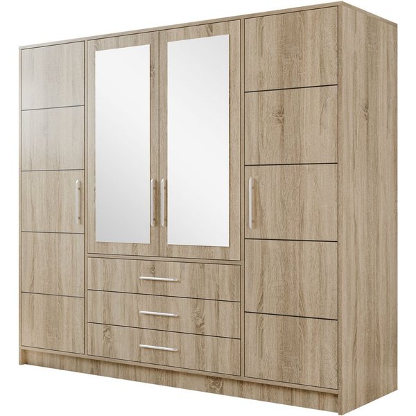 MIRJAN24 Kleiderschrank Bali 4D (mit Drehtüren, Spiegel und Schubladen) Schrankaufsatz als Option