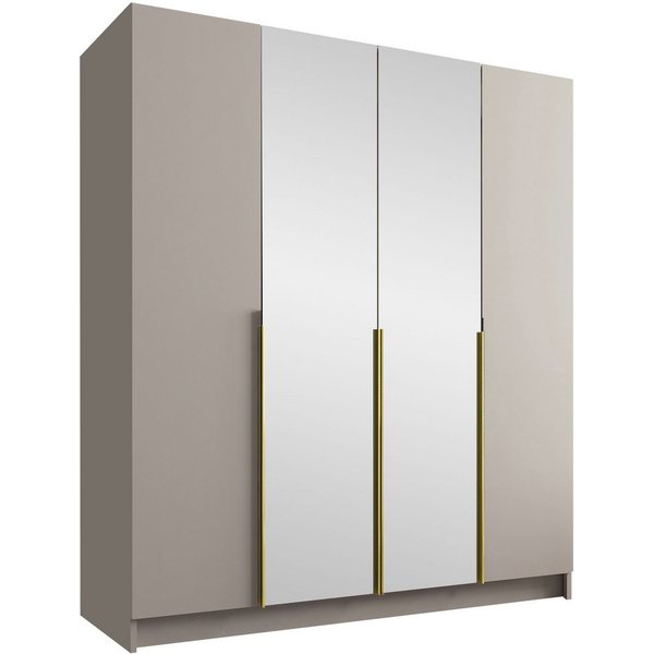 MIRJAN24 Kleiderschrank Santi II (mit vier Drehtüren) Kleiderstange, Metallgriffe, Frontspiegel