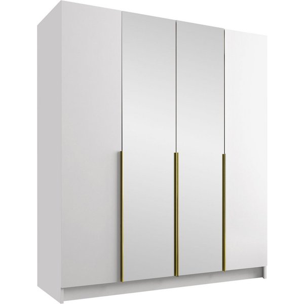 MIRJAN24 Kleiderschrank Santi II (mit vier Drehtüren) Kleiderstange, Metallgriffe, Frontspiegel