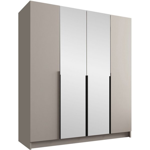 MIRJAN24 Kleiderschrank Santi II (mit vier Drehtüren) Kleiderstange, Metallgriffe, Frontspiegel