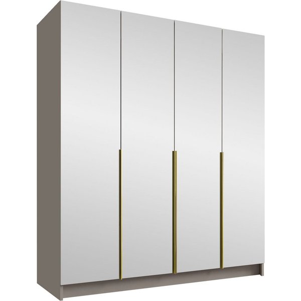 MIRJAN24 Kleiderschrank Santi III (mit vier Drehtüren) Kleiderstange, Metallgriffe, Frontspiegel
