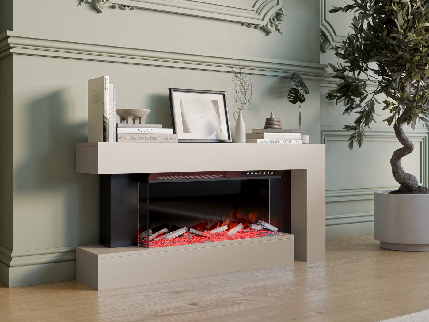 MIRJAN24 Kommode Haga (mit Kamin), Realistische LED-Flamme, Harzholz-Effekt – Bild 2 von 5