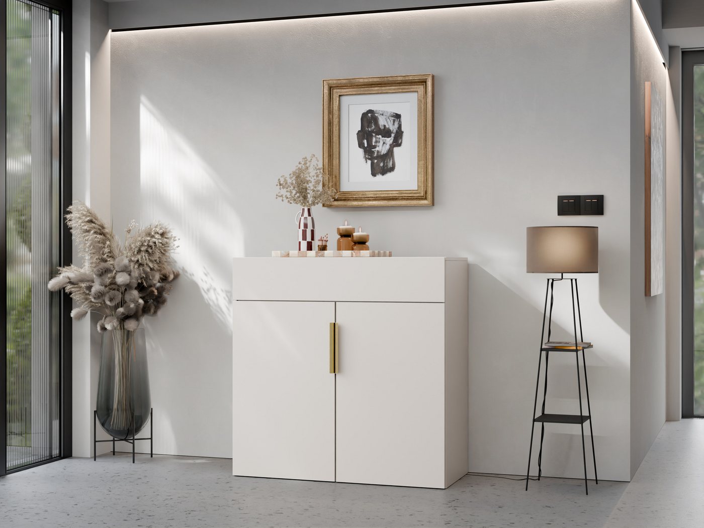 MIRJAN24 Kommode Kerkin 2D1S (mit zwei Drehtüren und Schublade), 100x42x100 cm, Griffe aus Metall in der Farbe Gold – Bild 2 von 5